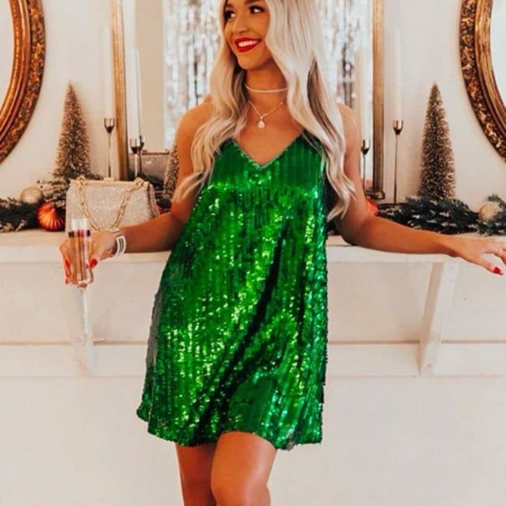 Glam sequin v neck mini dress NWT